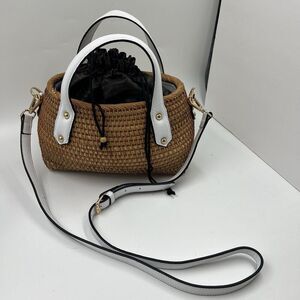 Pulicati Handmade Bags Cane Rattan Basket Cinch-up  Handbag with Crossbody Strap